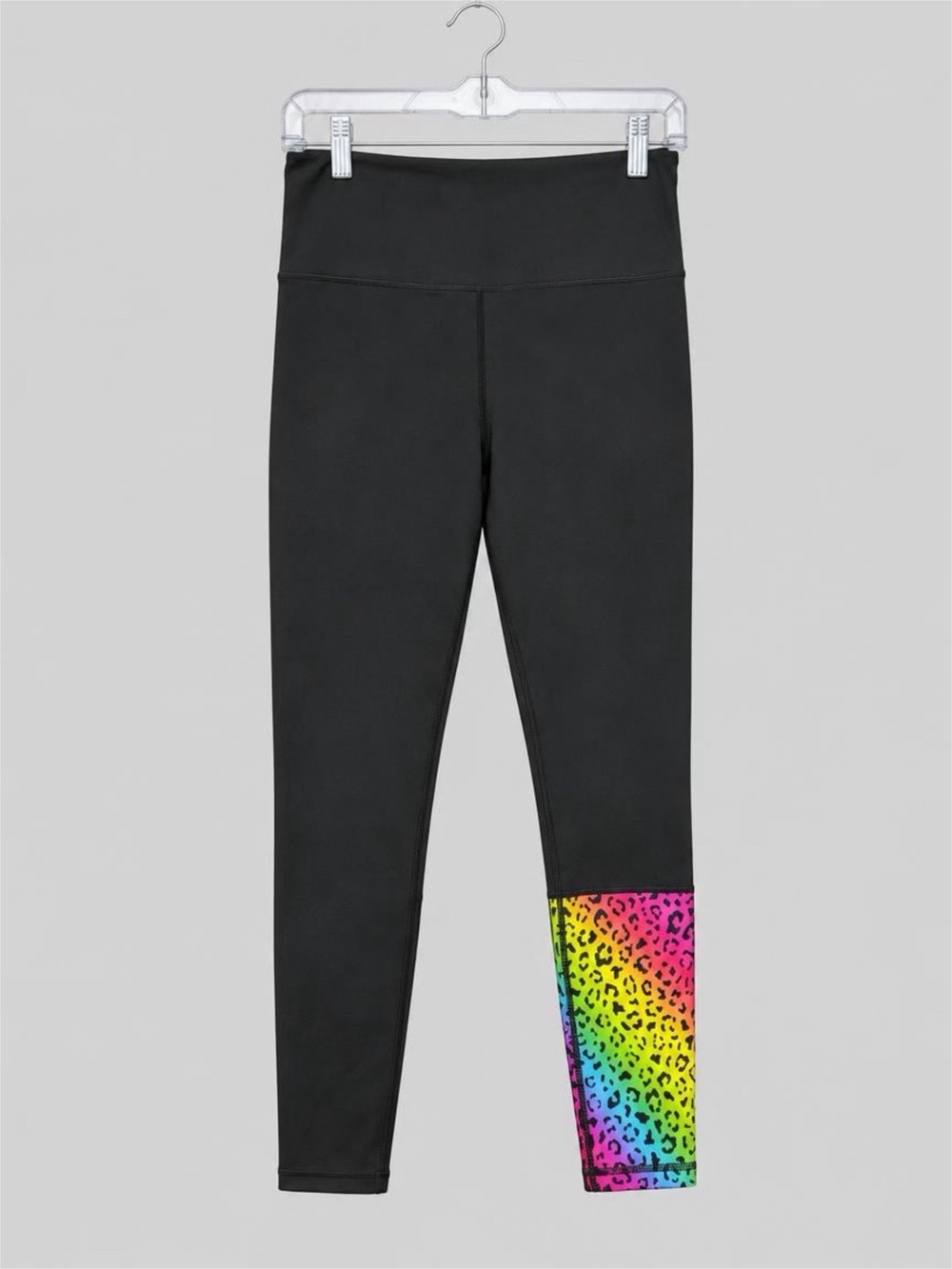 ZYIA Active Black Rainbow Leopard Cuff Leggings Size 6-8 Neon